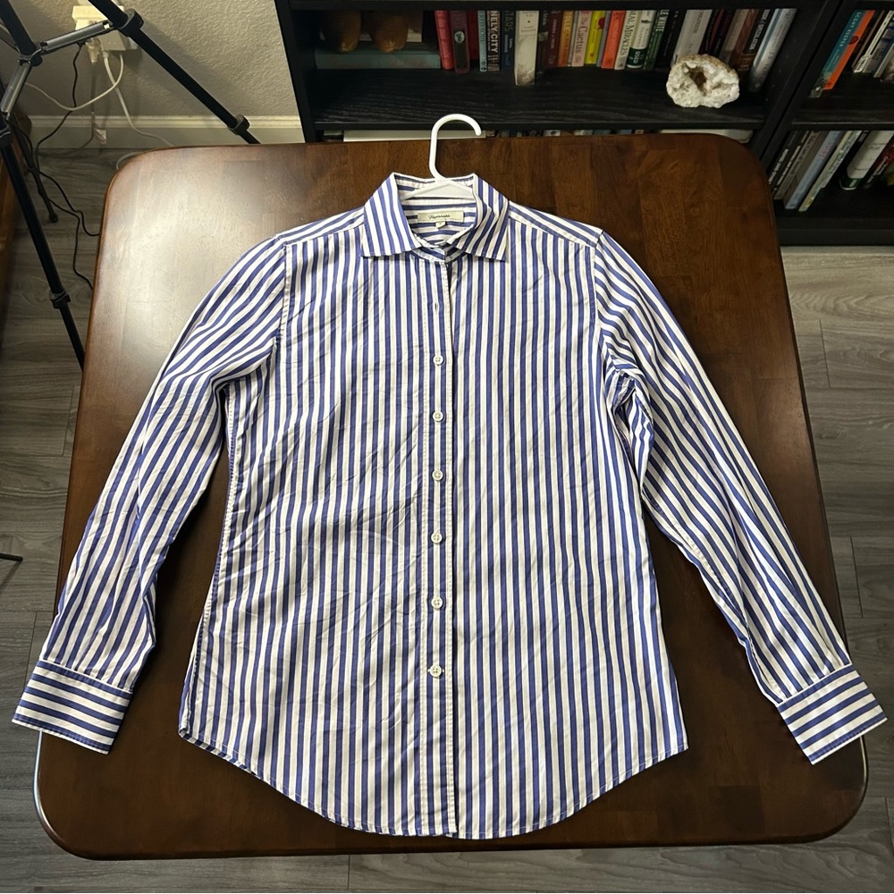 Faconnable Striped Shirt Women's 100% Cotton Button Up Blouse in Blue Size S